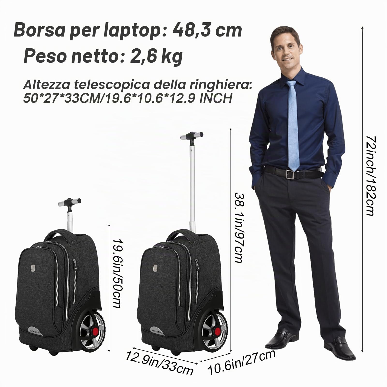 Hivexagon Borsa a rotelle per laptop, Zaino con Ruote per Computer Portatile: Impermeabile, Elegante e Durevole, Perfetto per Viaggi Studenteschi e Turismo