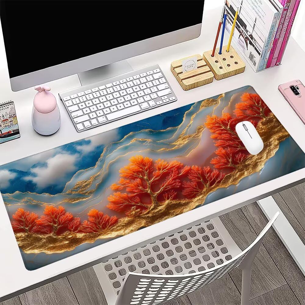 Tappetino Mouse Gaming xxl Accessori Scrivania Ufficio Colore arancione Albero Grande Tappetino Mouse e Tastiera Sottomano da Scrivania 1200x600x3mm Base Antiscivolo, per PC Laptop Studio Casa d-232