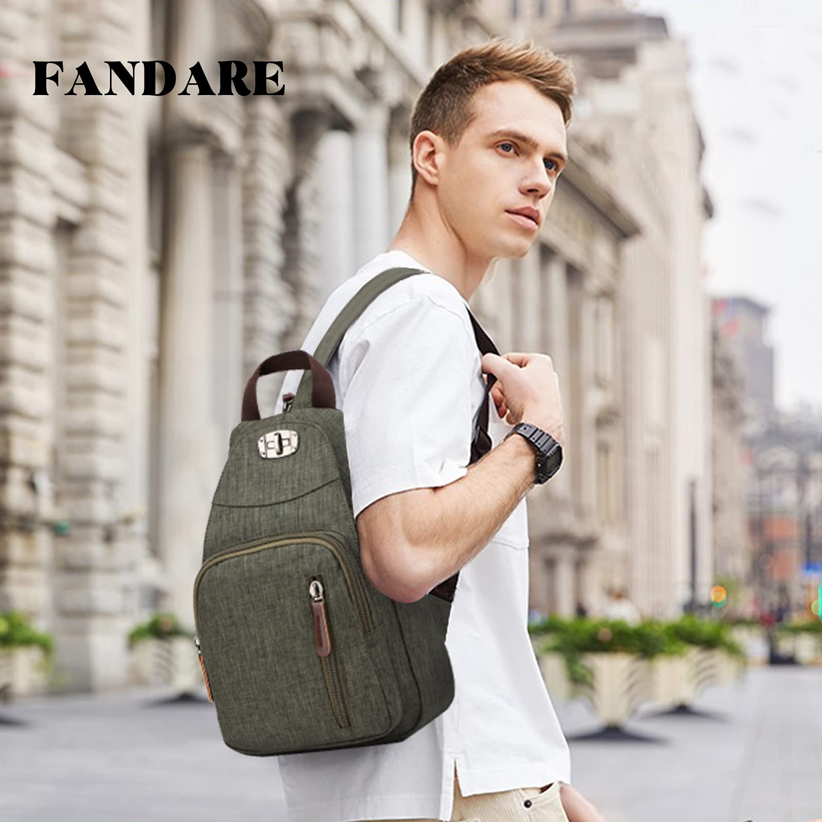 FANDARE Rétro Sac de Poitrine Petit Sac À Dos Bandoulière Sling Bag Sac Bandoulière Sac d'Epaule Sac d'école Sacoche pour Homme Femme Commuer Université École Voyage Daypacks Durable Polyester Verte