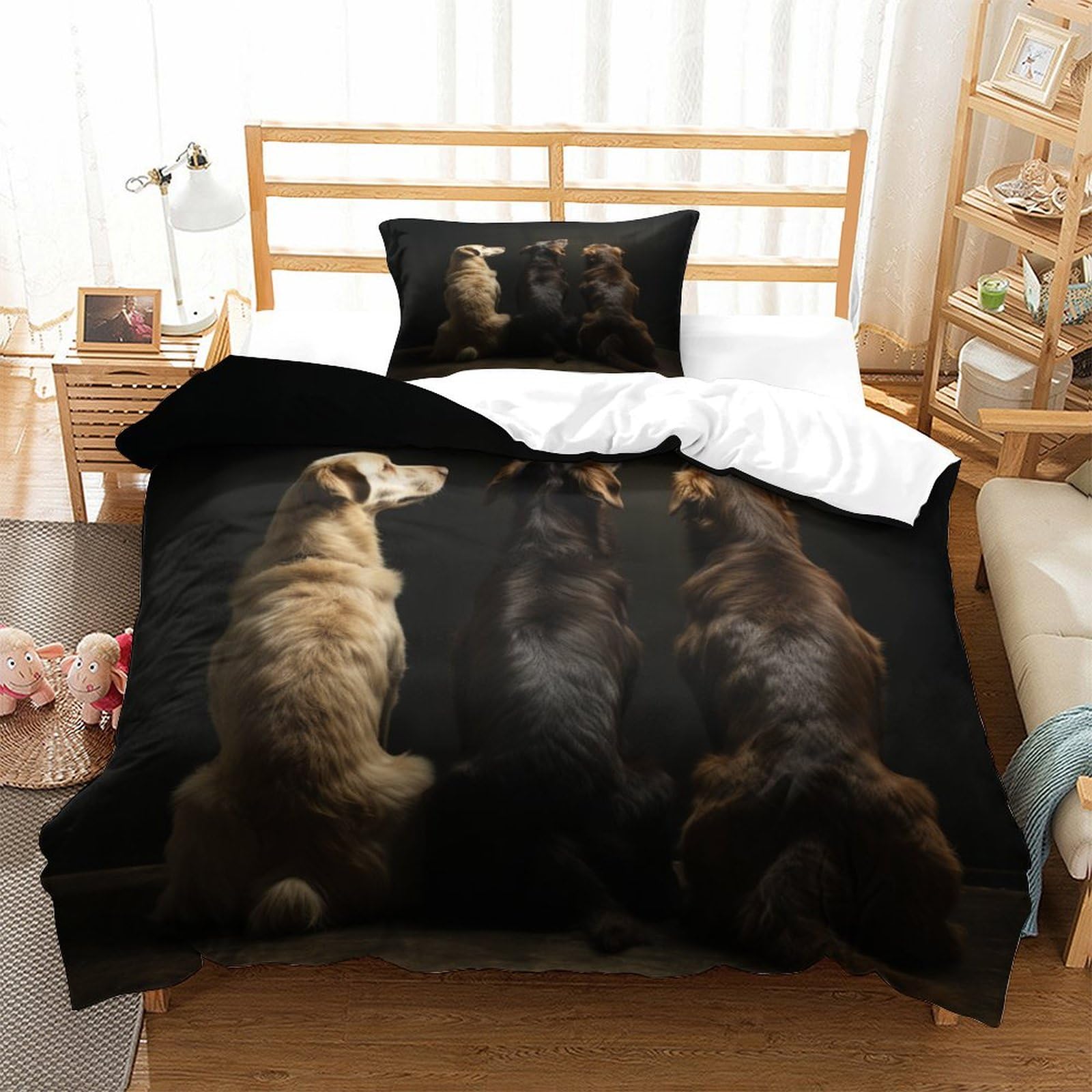 P1S9U7W5Y Dog Pattern 3D Printed Microfiber 3 Piece Duvet Cover Set Soft Bedroom Decor Pet Dog Bedding Set for Adults Teens Single（135x200cm）