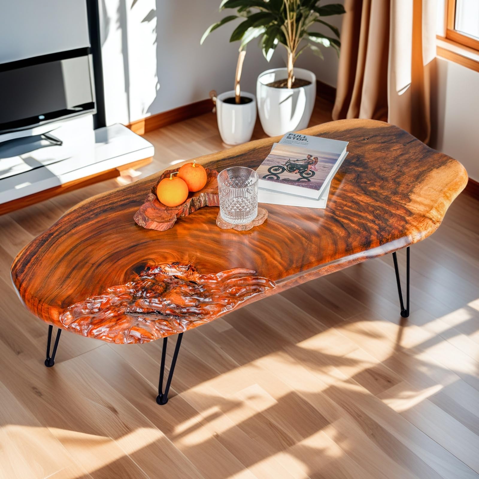 Photo 1 of Hurrikom Live Edge Walnut Coffee Table Unique Rustic Design - Irregular Natural Wooden Edges, Solid Wood