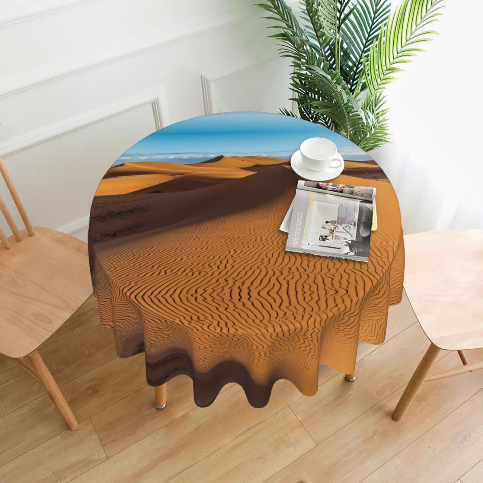 YYHWHJDE Sand Dunes in The Sahara Desert Prints Round Decorative Tablecloth 60in – Elevate Your Dining Space with this Elegant Throw for Everyday Charm & Special Occasions