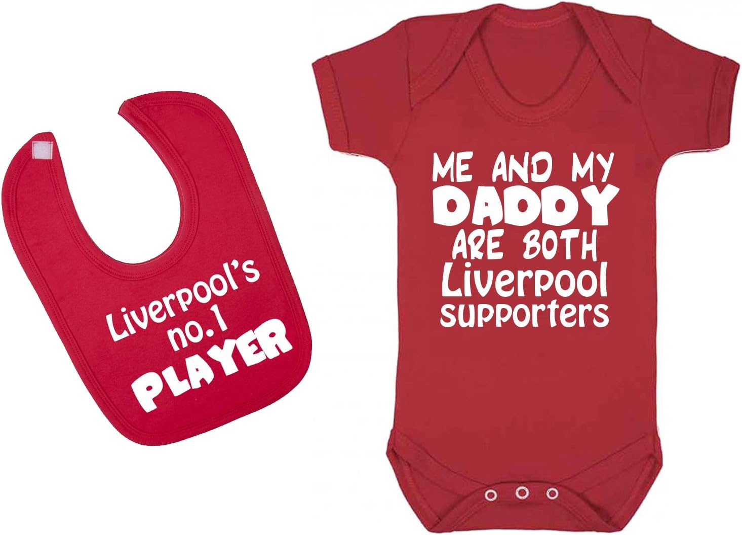 Matching cute babygrow and bib set 'Me and my daddy are both Liverpool supporters' (3-6 months)