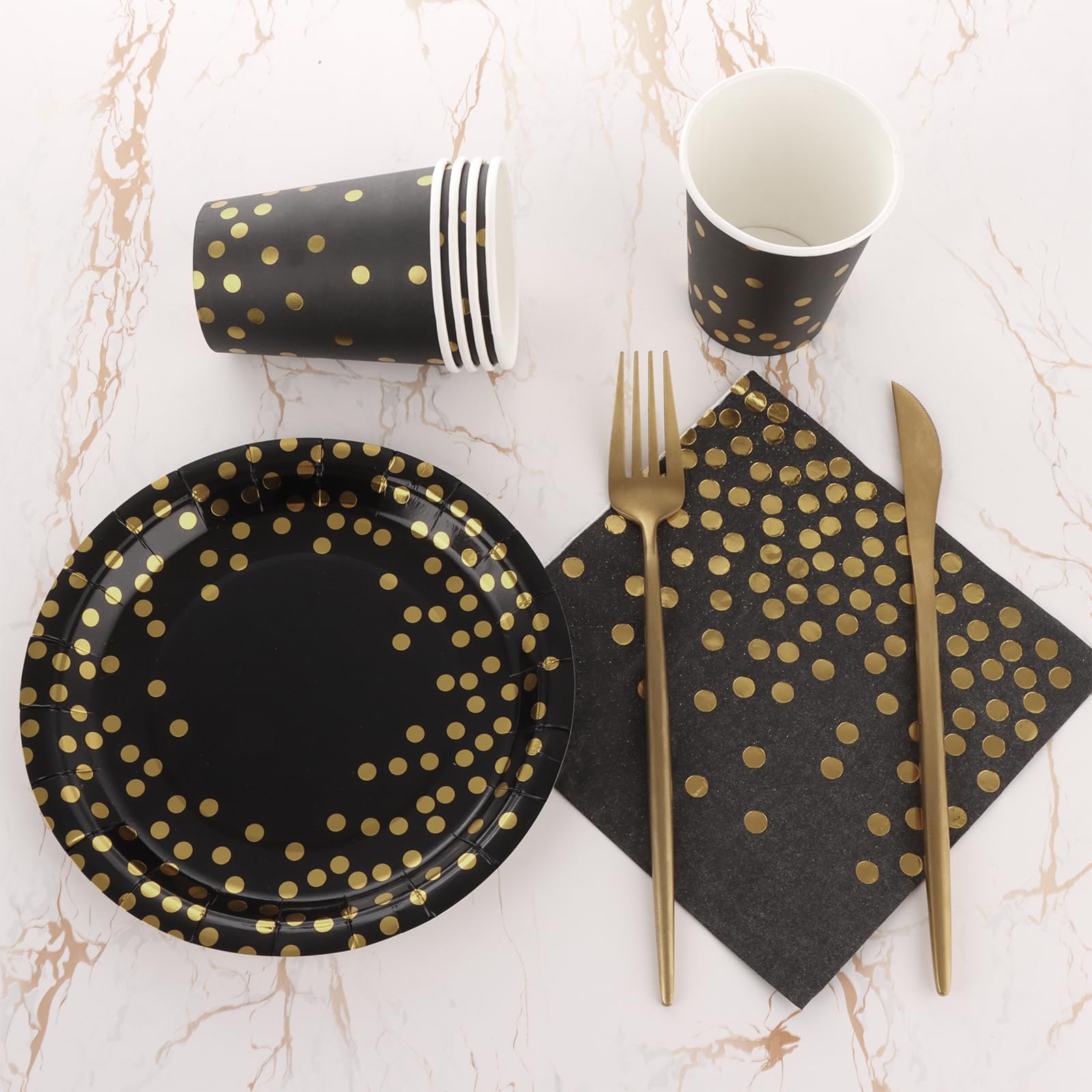 50 Stück Party-Teller Schwarz Mit Goldfolie – 23 Cm Einwegteller Für Geburtstag, Hochzeit & Feste