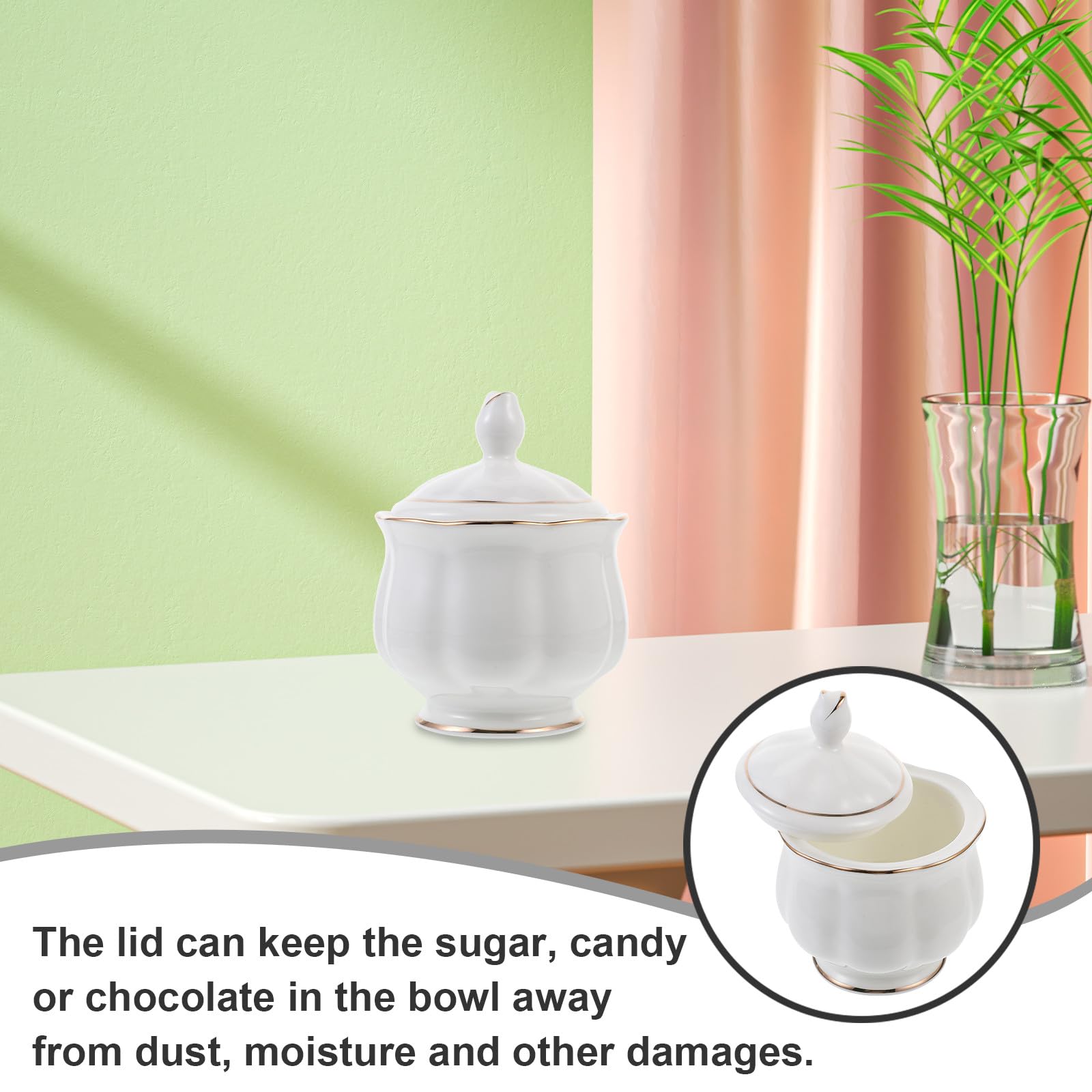 YARNOW Zuccheriera e Protegge Dall’umidità Facile da Pulire in Ceramica Bianca Stile Semplice e Aspetto con Coperchio per Uso Domestico