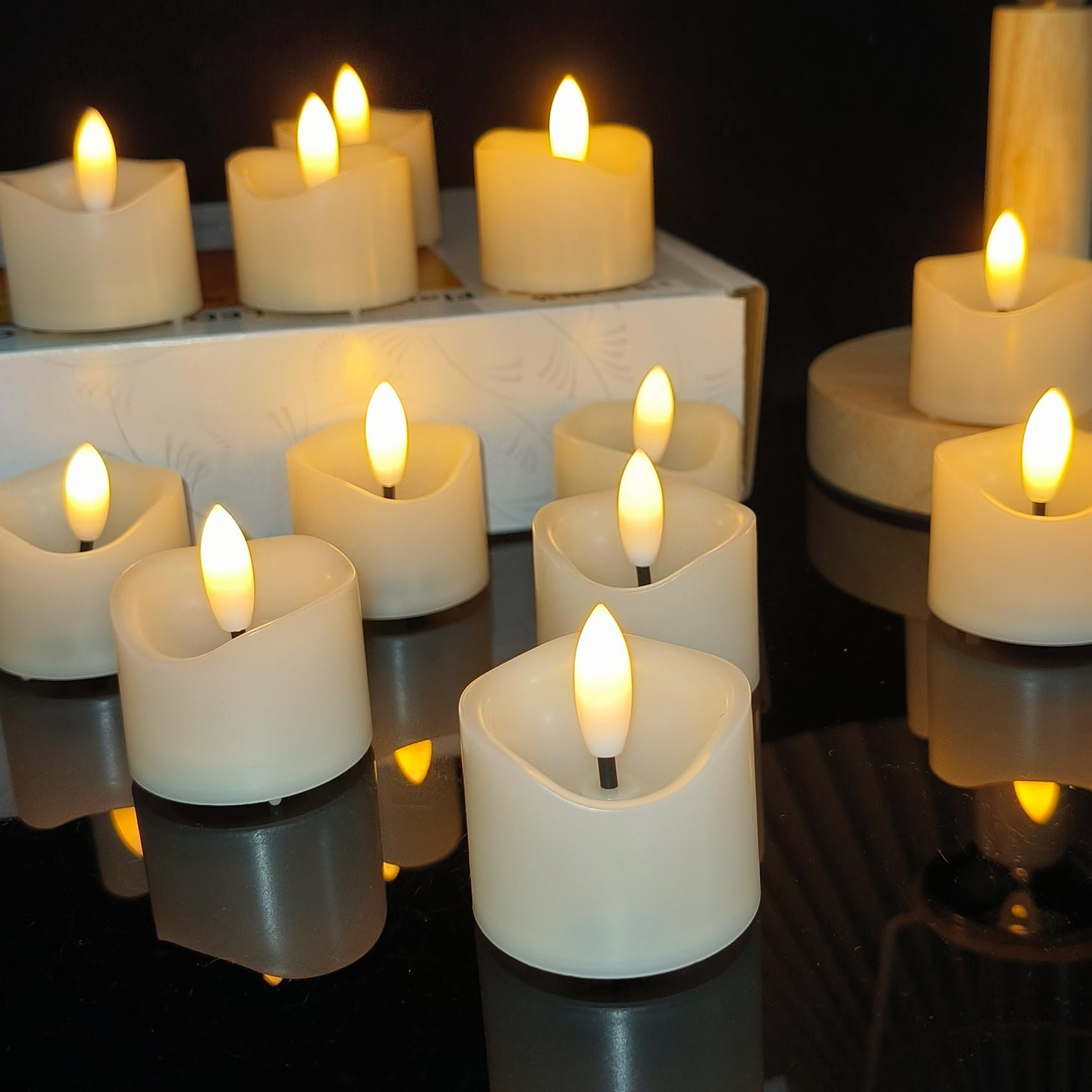 Batteriebetriebene Votivkerzen, 3,8 x 4,2 cm, flammenlose Votiv-Teelichter, schwarzer Docht, Teelichter, LED, elektrische künstliche Kerzen, realistisch, für Hochzeit, Weihnachten, Erntedankfest
