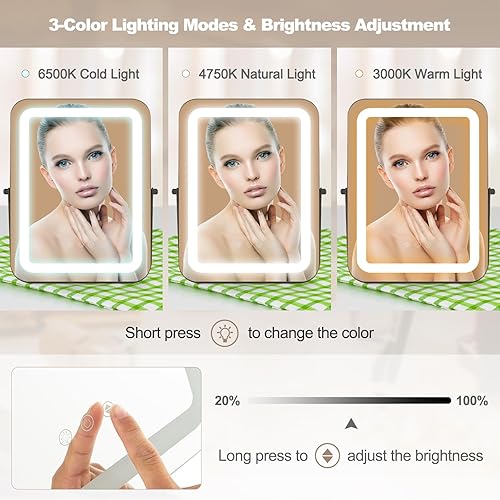 Miniatura 2 de CHARMAID Espejo de maquillaje con luces, espejo de tocador LED de 16 x 12 pulgadas, brillo y ángulos ajustables, 3 modos de iluminación de color,