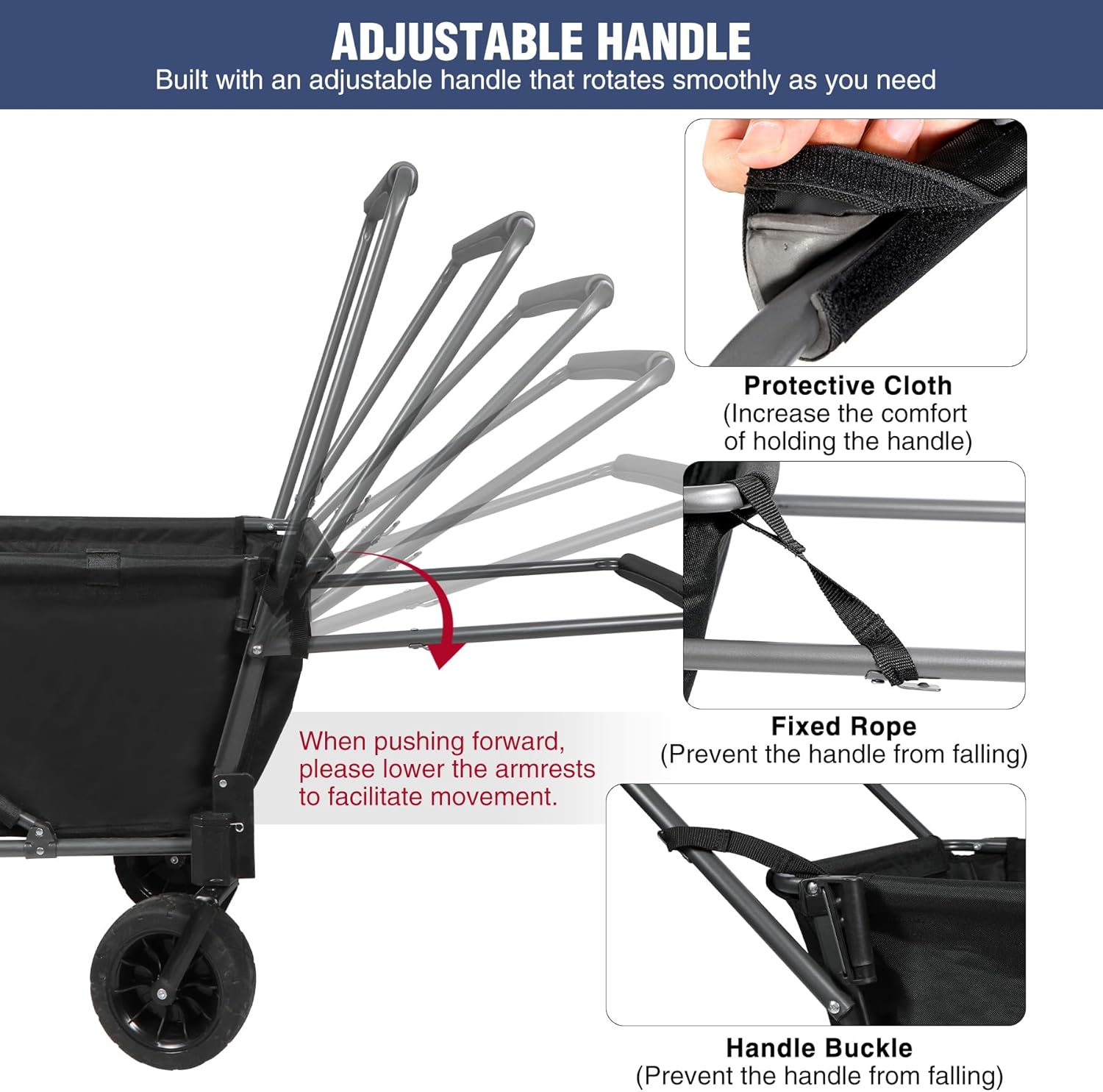 REDCAMP Folding Dog Wagon Cart with Extendable Rear End Heavy Duty, 220L Large Collapsible Utility Cart Dog Stroller with Tailgate for Sports Shopping Pet, Black - Image 9