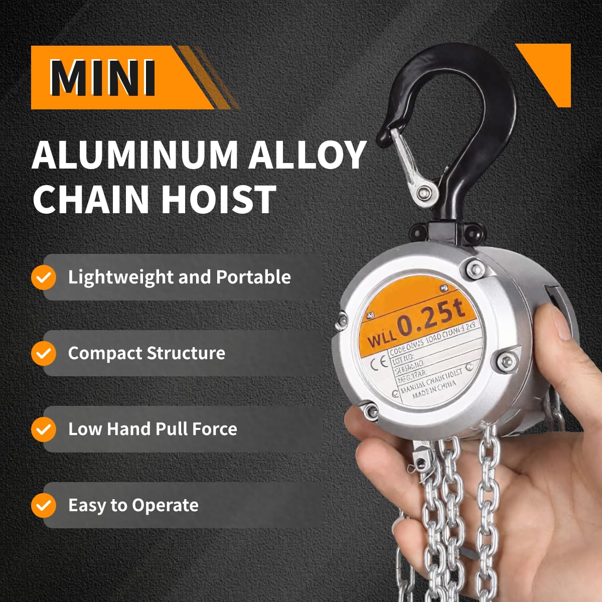 Der Kettenzug Aus Aluminiumlegierung, Der Nicht Häufig Geschmiert Werden Muss, Eignet Sich Für Den Materialtransport Auf Abgelegenen Baustellen 500KG/3M