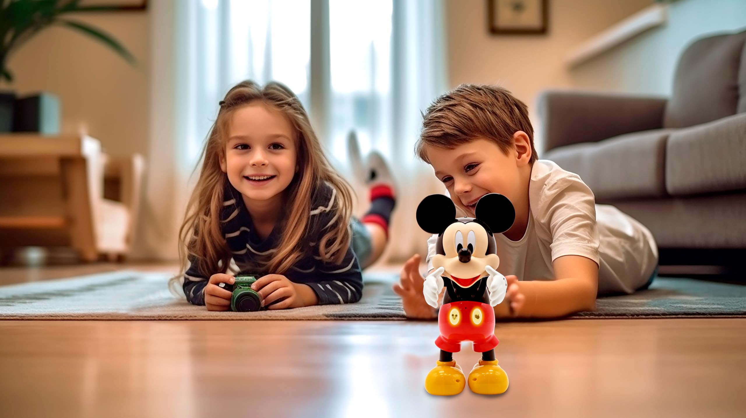 LEXIBOOK MCH01i1 Disney Bilingualer Mickey-Roboter, Englisch/Französisch, 100 Lernquize, Lichteffekte, Tanz, programmierbar, Gelenkig, Schwarz/Rot, Medium
