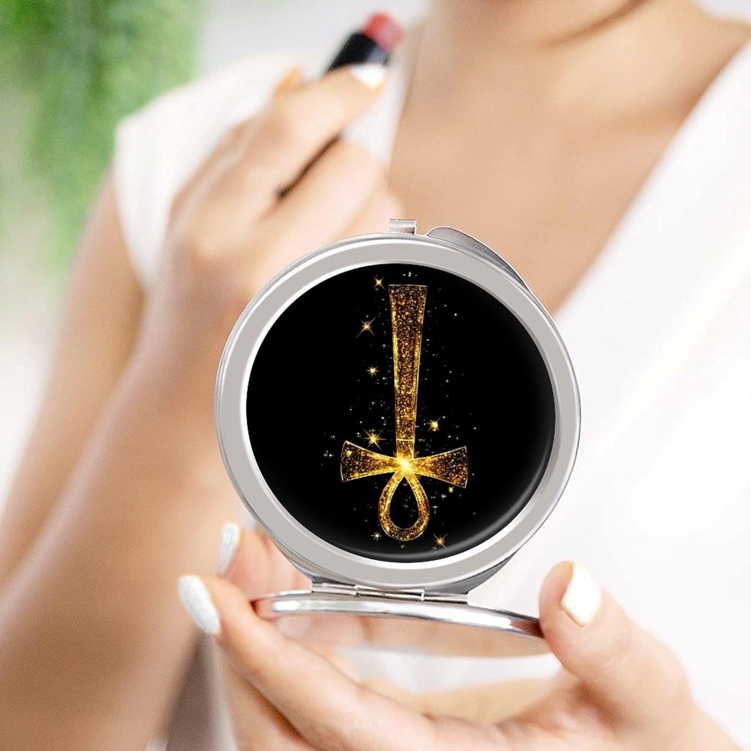 Gold Ankh Africana African Symbols Compact Makeup Mirror Mini Foldable Cosmetic Mirror Portable Travel Mirror for Purse Pocket