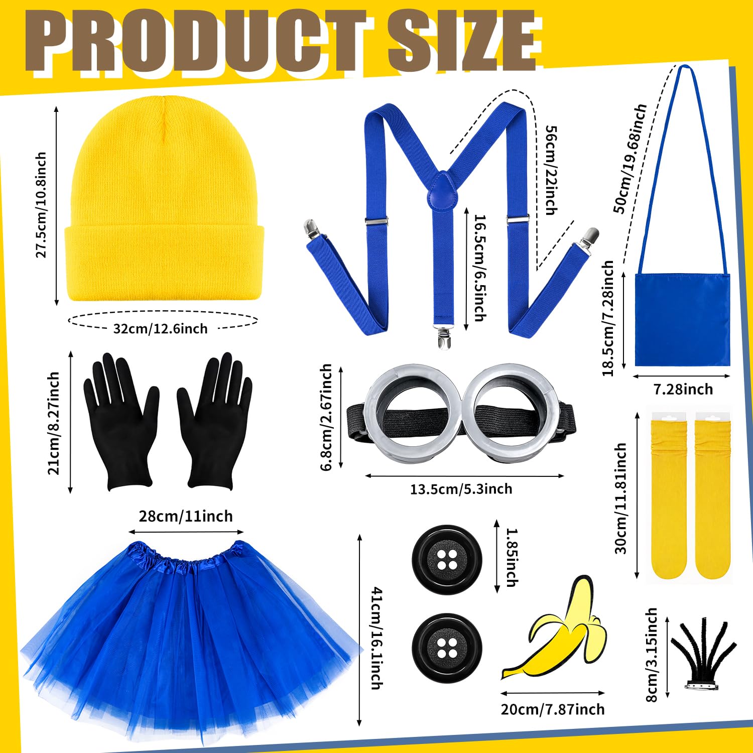 iZoeL Yellow Costume Girls World Book Day Costumes Kids Movie Fancy Dress, Beanie Goggles Tutu Skirt Shoulder Bag - Image 2
