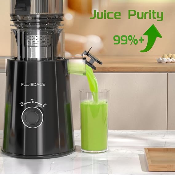 Cold Press Juicer, Slow Masticating Juicer Machines with 5 Feeding Chute Fit Whole Fruits&Vegetables, Stainless Steel Slow Masticating Juicer Easy to Clean, 99.6% Juice Purity, 1.5L Capacity-Black