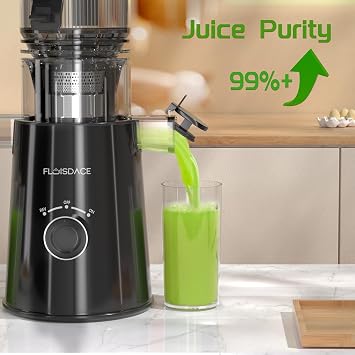 Cold Press Juicer, Slow Masticating Juicer Machines with 5 Feeding Chute Fit Whole Fruits&Vegetables, Stainless Steel Slow Masticating Juicer Easy to Clean, 99.6% Juice Purity, 1.5L Capacity-Black