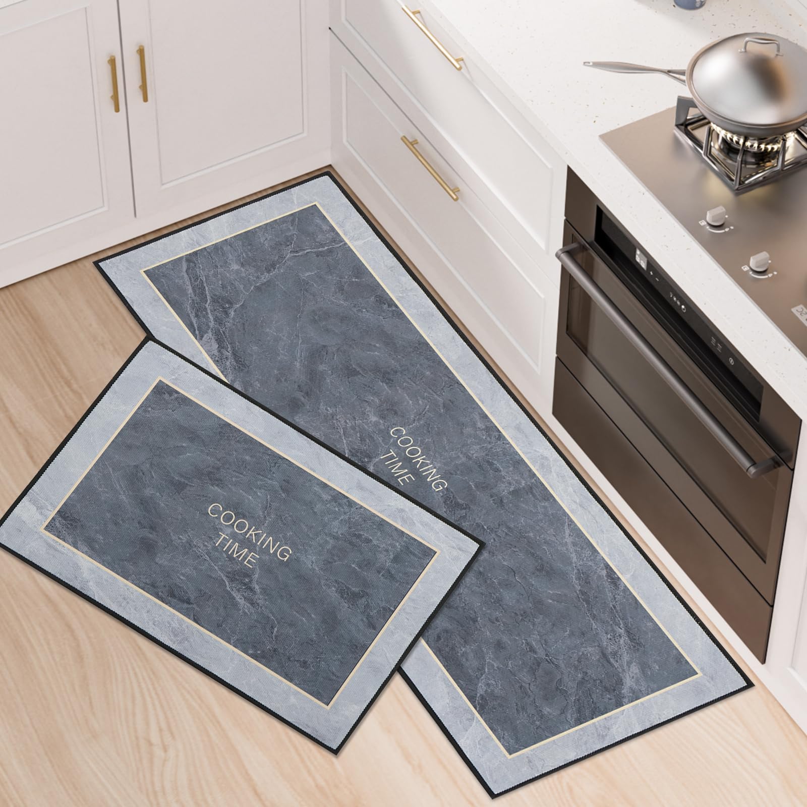 BWBIKE Kitchen Rug Set 2 Piece, Non-Slip Anti-Slip Comfort Cushioned & Machine Washable, Absorbent Stain-Resistant Floor Mat for Kitchen Next to Sink