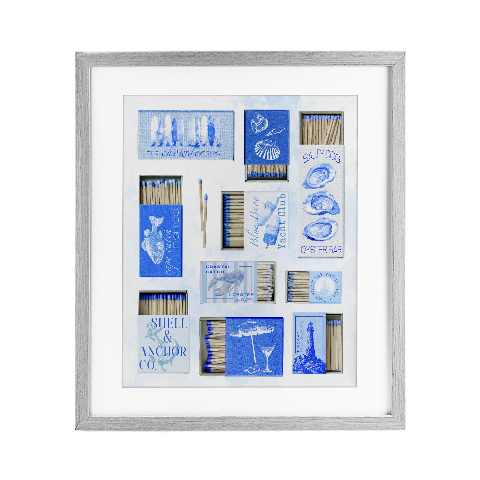 Impression sous verre Blue Coastal Matchboxes cadre gris antichoc