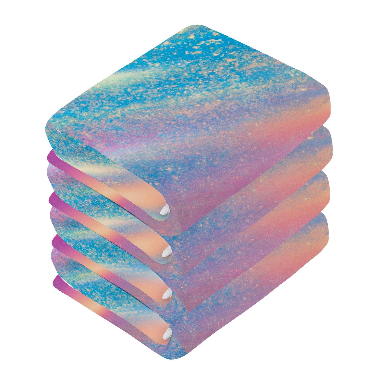 YANENDIE Pastel Holographic Pattern Washcloths Towels, Highly Absorbent and Soft Cotton Face Cloths, 6 Pack Quick Dry Wash Cloths - 12 X 12 Inches