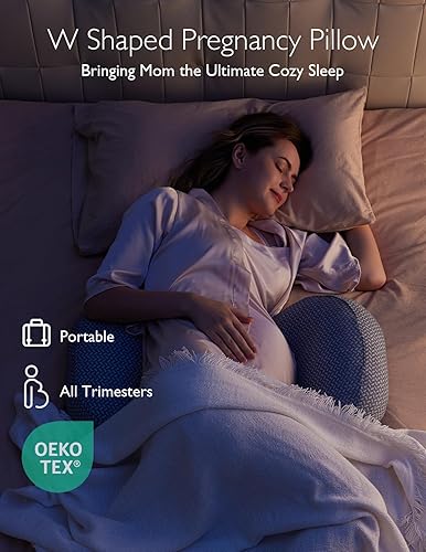 Miniatura 2 de Momcozy Almohada portátil de embarazo  Soporte de maternidad en forma de W para dormir de lado, almohada de cuña de viaje ajustable para alivio de