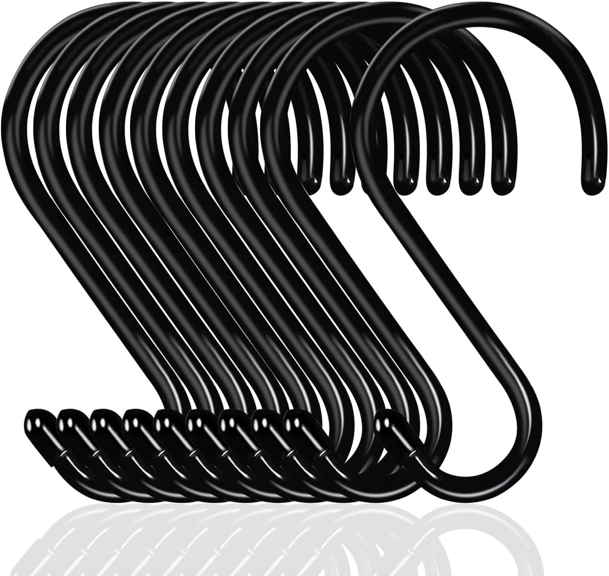 10 Pack Black Vinyl Coated S Hooks Heavy Duty, 5.7 Inch Large Size Anti-Scratch Rust Proof S Shaped Hooks for Hanging Plants, Clothes, Kitchen, Garage, Garden Tools