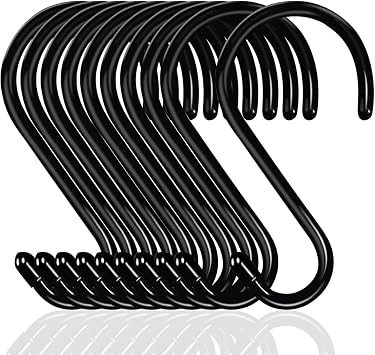 10 Pack Black Vinyl Coated S Hooks Heavy Duty, 5.7 Inch Large Size Anti-Scratch Rust Proof S Shaped Hooks for Hanging Plants, Clothes, Kitchen, Garage, Garden Tools