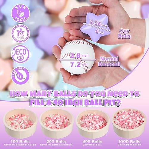Miniatura 2 de GOGOSO 100 Bolas para corral de bolas con estrellas - Bolas de plástico suave rosadas, sin ftalatos, sin BPA, pelotas de juego para piscina de