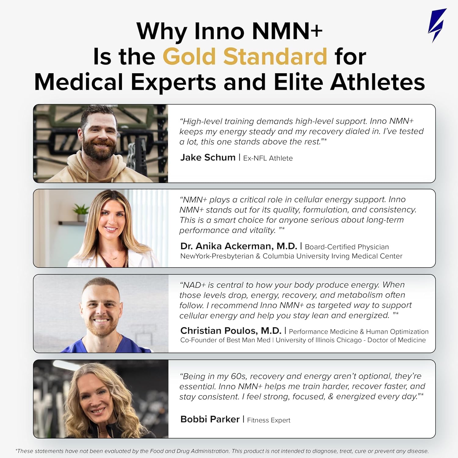 InnoSupps Inno NMN+ Supplement 500mg with NAD+ for Brain Function, Anti Aging & Cell Regeneration, Supports Cellular Energy, Muscle & Heart Health, w/Resveratrol, Niacin, & Vitamin C - 90 Servings