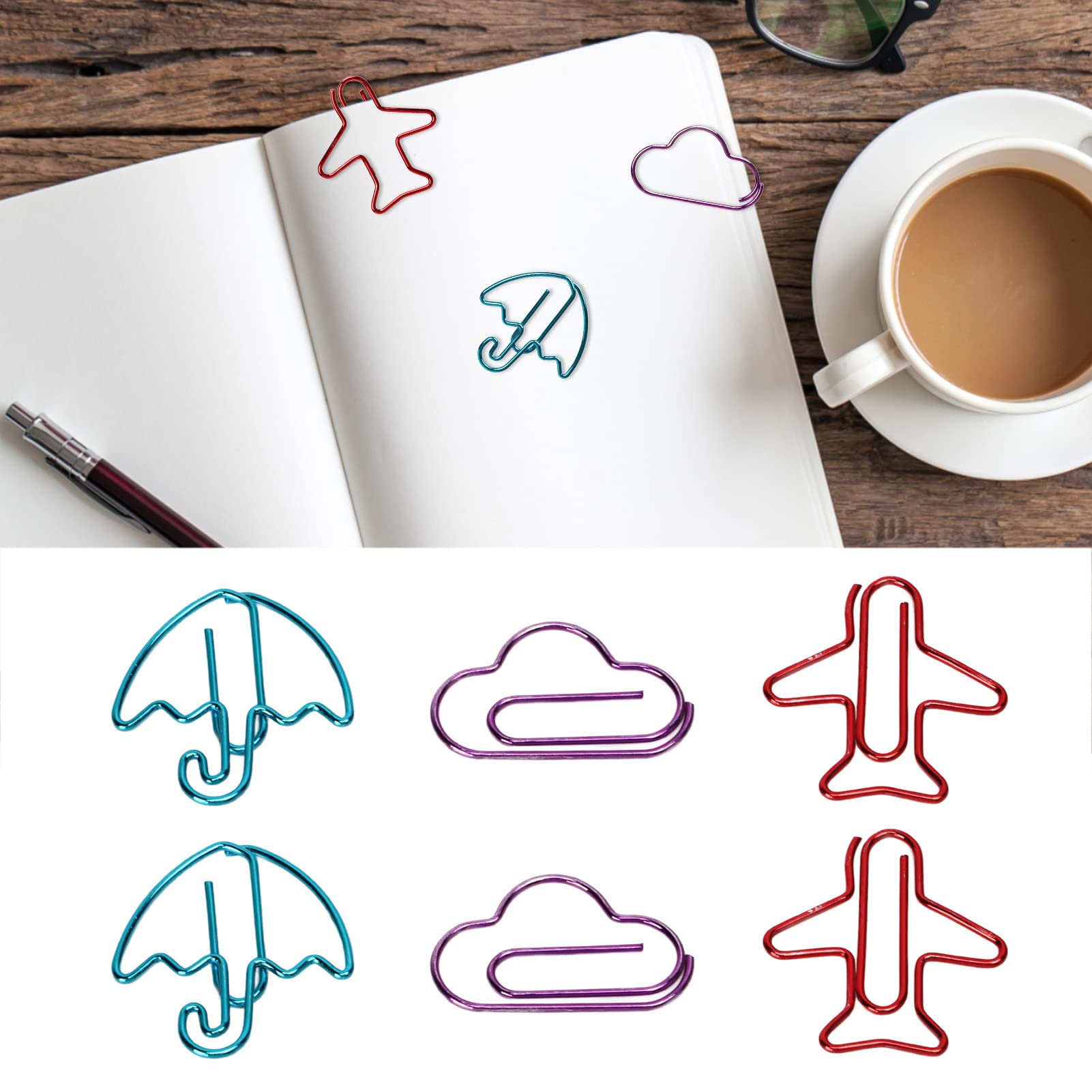 32 Scatole di Graffette Graziose, Divertenti Graffette Metalliche Fantasia Combinazione di Nuvole Bianche per Ombrello e Aereo, Graffette per Organizzare Documenti Classificando Organizer da Scrivania
