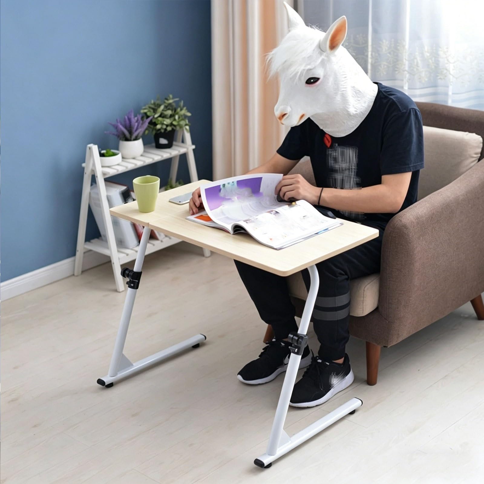 Mesa auxiliar de altura ajustable, mesita de noche plegable para laptop con tablero de mouse y tapón para dormitorio y sala de estar, diseño que ahorra espacio, perfecta para estudiar y leer