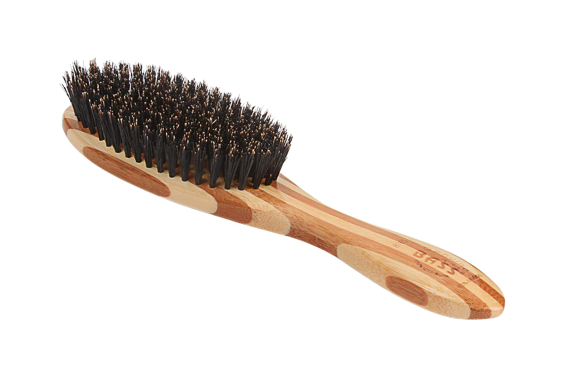 BassBrushes | Shine & Condition Hair Brush | Natural Bristle FIRM | Pure Bamboo Handle | Full Oval | Striped Finish | Model 876S - SB