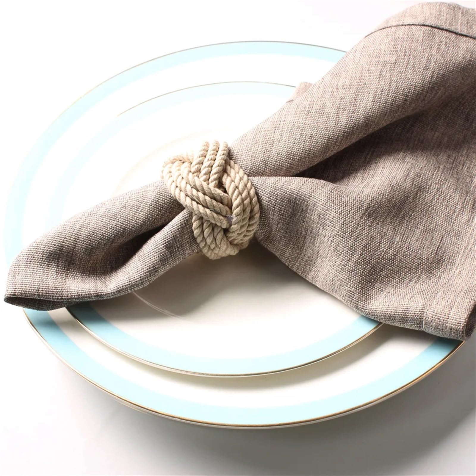 Lot de 10 ronds de serviette en corde de chanvre faits à la main pour table de salle à manger