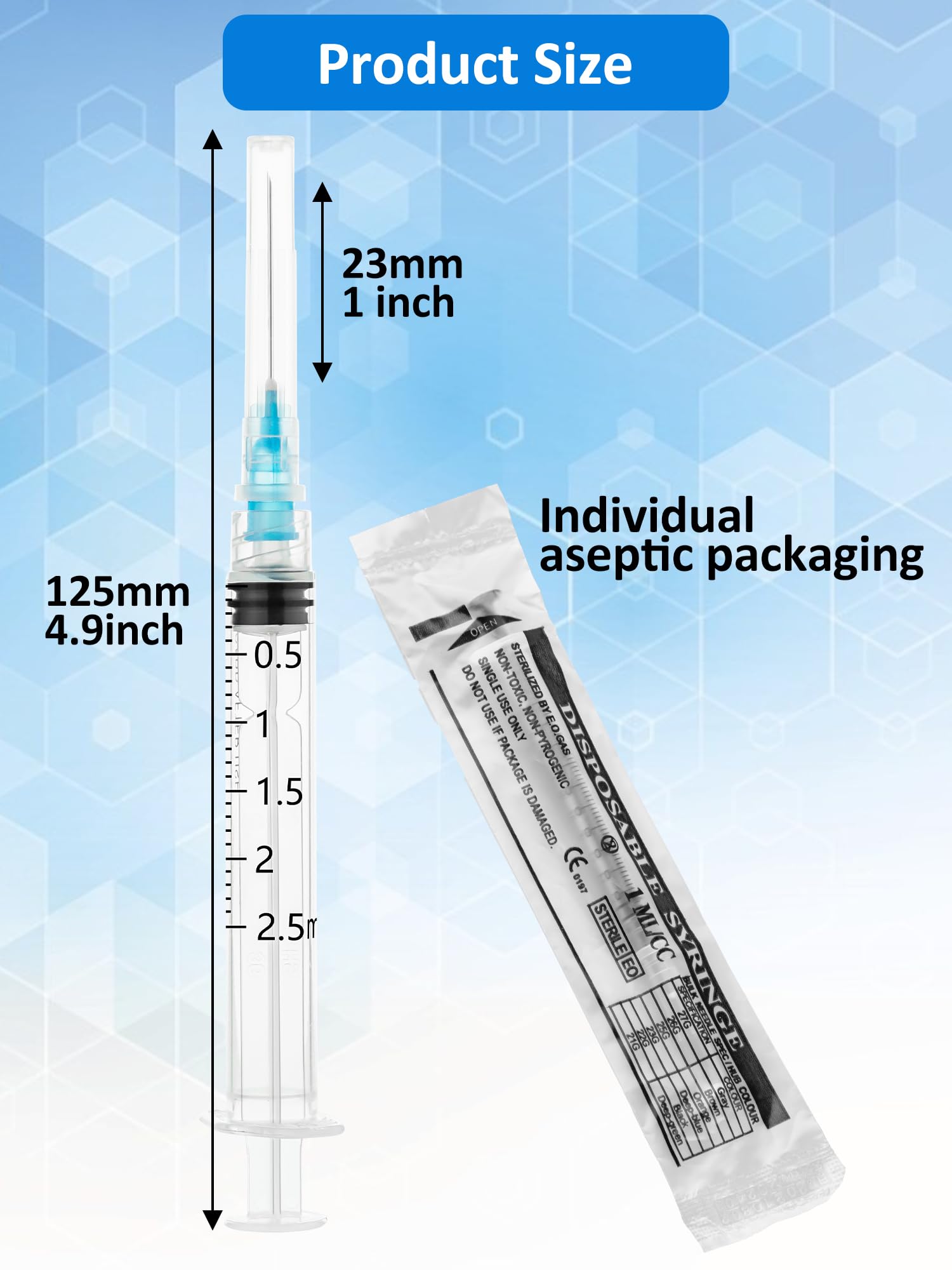 100 Pack 2ml Luer Lock Syringe, 2cc Syringe with Needle 23g 1 Inch, Lab Supplies Syringes, Individually Wrapped — Amazon image 3