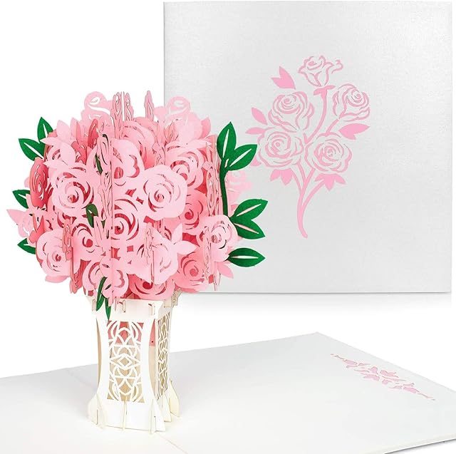 Adispotg 3D Pop Up Greeting Card, Anniversary Valentine Birthday Gift Card, for Her, Mum, Wife, Lovers, Valentines, Birthday, Anniversary, Christmas, Wedding Gift (Rose)
