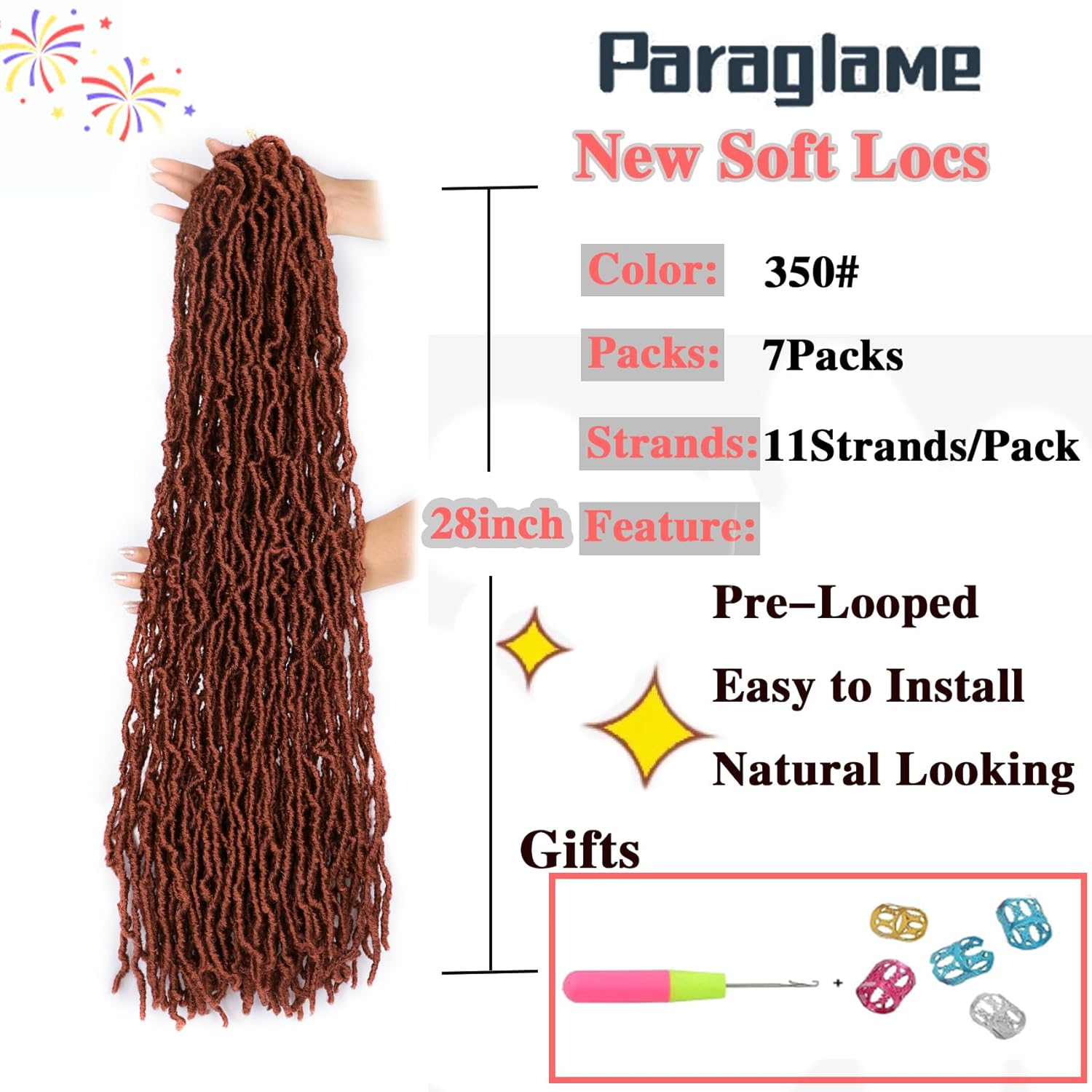 7 Packs Ginger Soft Locs 28 Inch New Faux Locs Crochet Hair 350 Color Pre-looped Curly Wavy Soft Locs, New Goddess Faux Locs Crochet Hair for Women(28Inch, 7Packs)