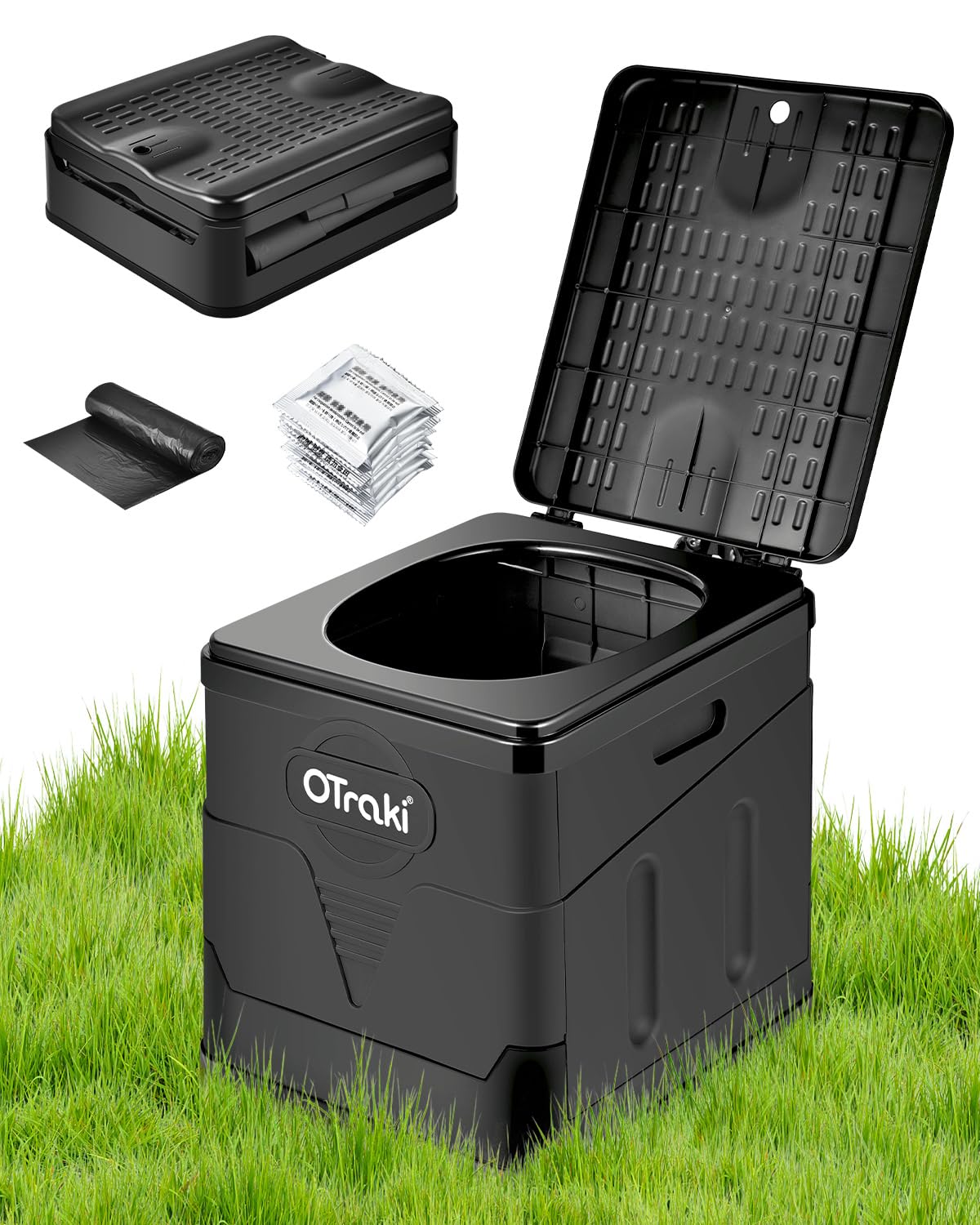 OTraki Campingtoilette Faltbar Mobile Trenntoilette mit 12 Toilettenbeuteln Stabil Camping WC Kompakt Toilette Die Mobile Toilette für Outdoor Camping, Festival, Stau, Zelten