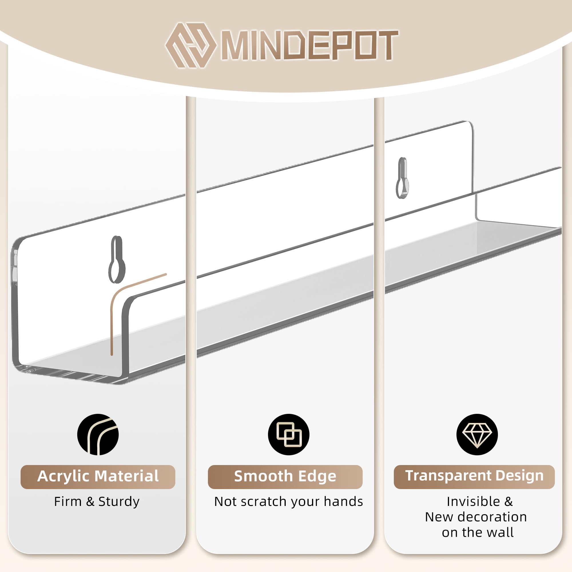 MINDEPOT Soporte de pared para discos de vinilo, paquete de 6 unidades de 12 pulgadas, estante transparente de exhibición de libros de música para decoración del hogar, habitación de niños, arte de
