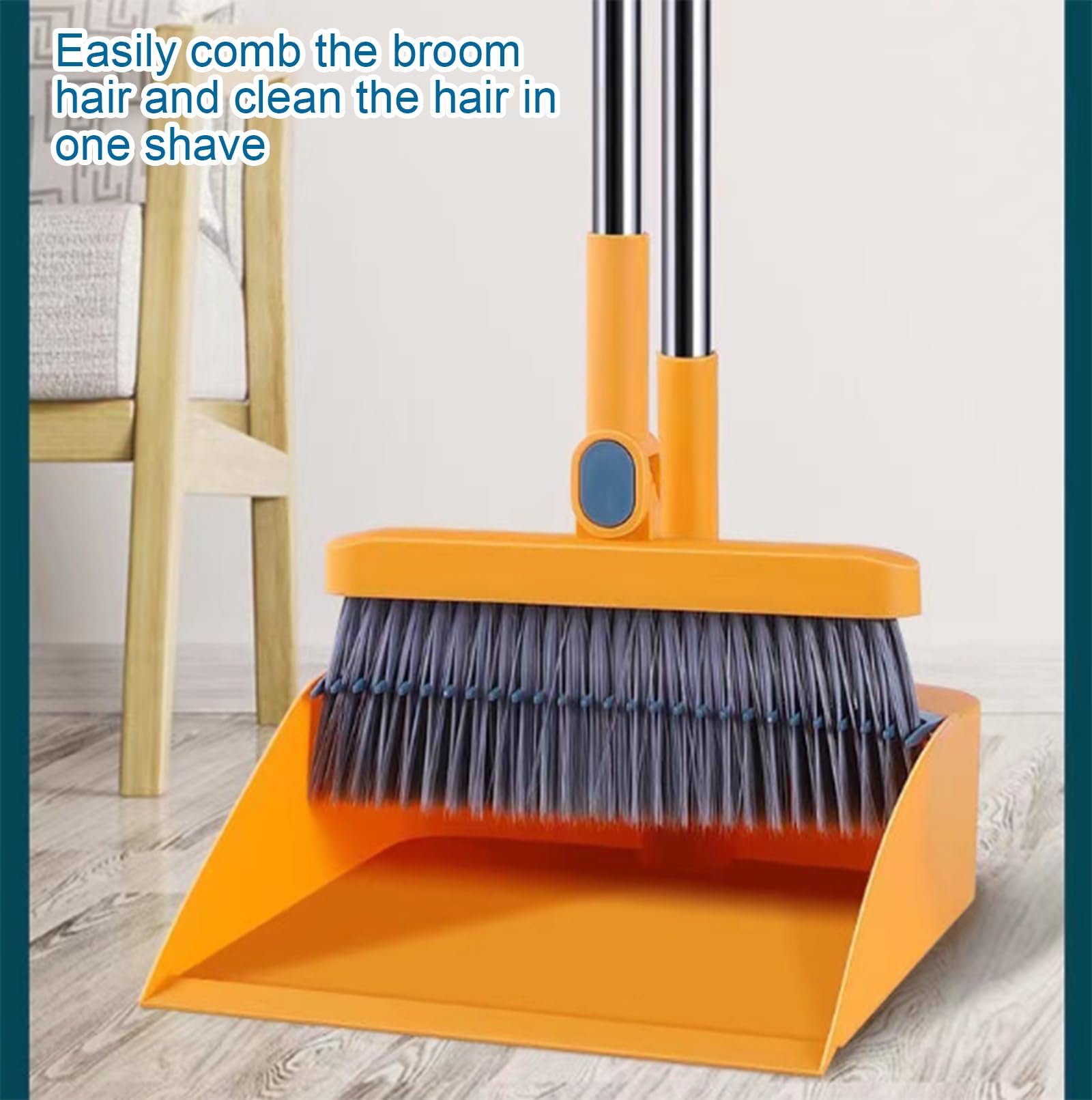 Escoba Plegable y Dustpan Set - Ahorro de Espacio Kit de Limpieza con cerdas Suaves, diseño antiestático para el Pelo de la Mascota y Pisos Duros,D