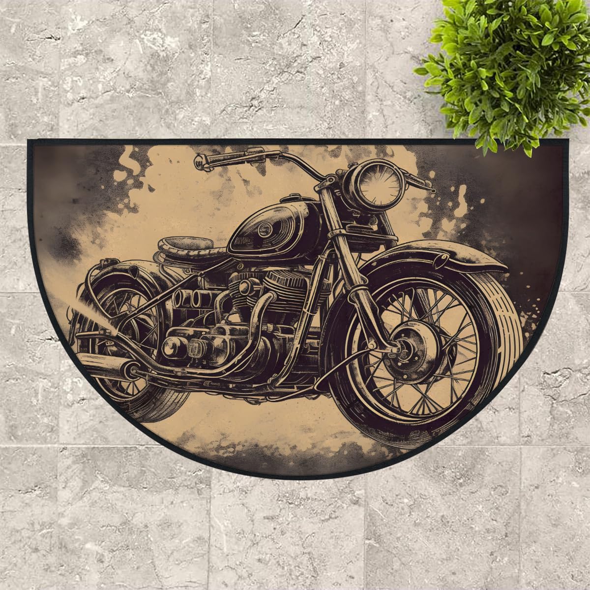 Mexpekil Paillasson de moto rétro en demi-lune pour intérieur et extérieur - Lavable - Absorbant la saleté - 100 x 160 cm