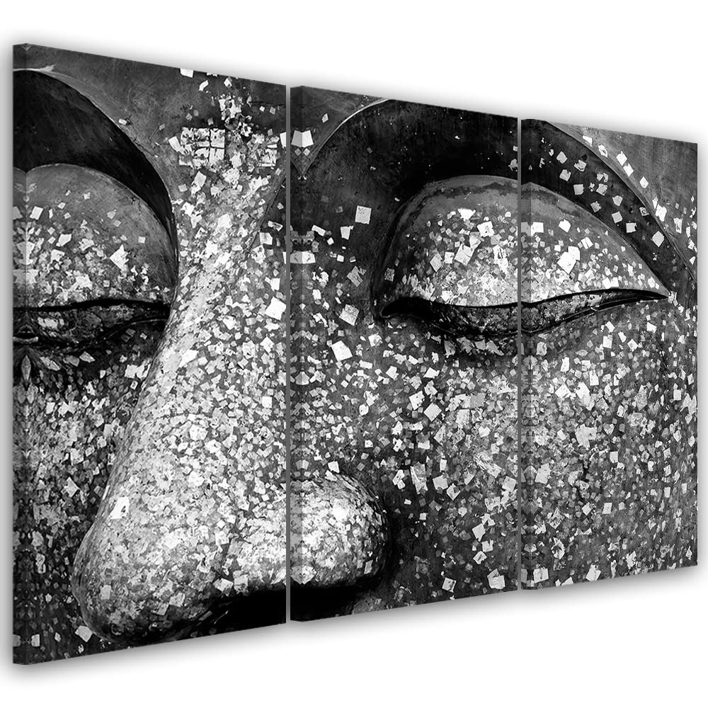 Feeby 3 parti Tela immagini 90x60 cm Asia Zen Oriente Buddha figurina Quadro Foto d'Arte Qualita Fotografica Stampa D'Arte Camera Da Letto Buddismo Meditazione Astrazione Spa grigio