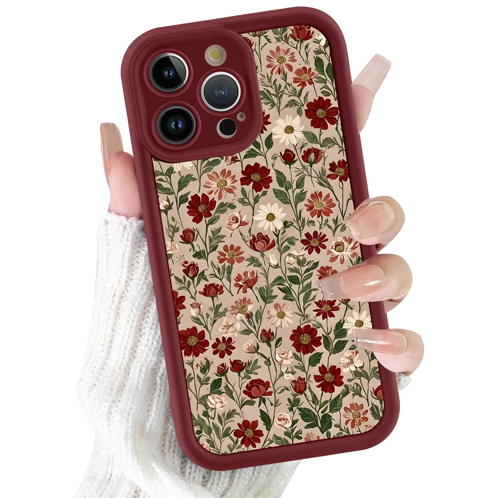 Xylota Funda para iPhone 11 Pro 5,8", Aesthetic Flores Dibujos Carcasa Mujer Niñas Case, Suave Silicona TPU Bumper Antichoque Antiarañazos Protección Cover para iPhone 11 Pro, Rojo