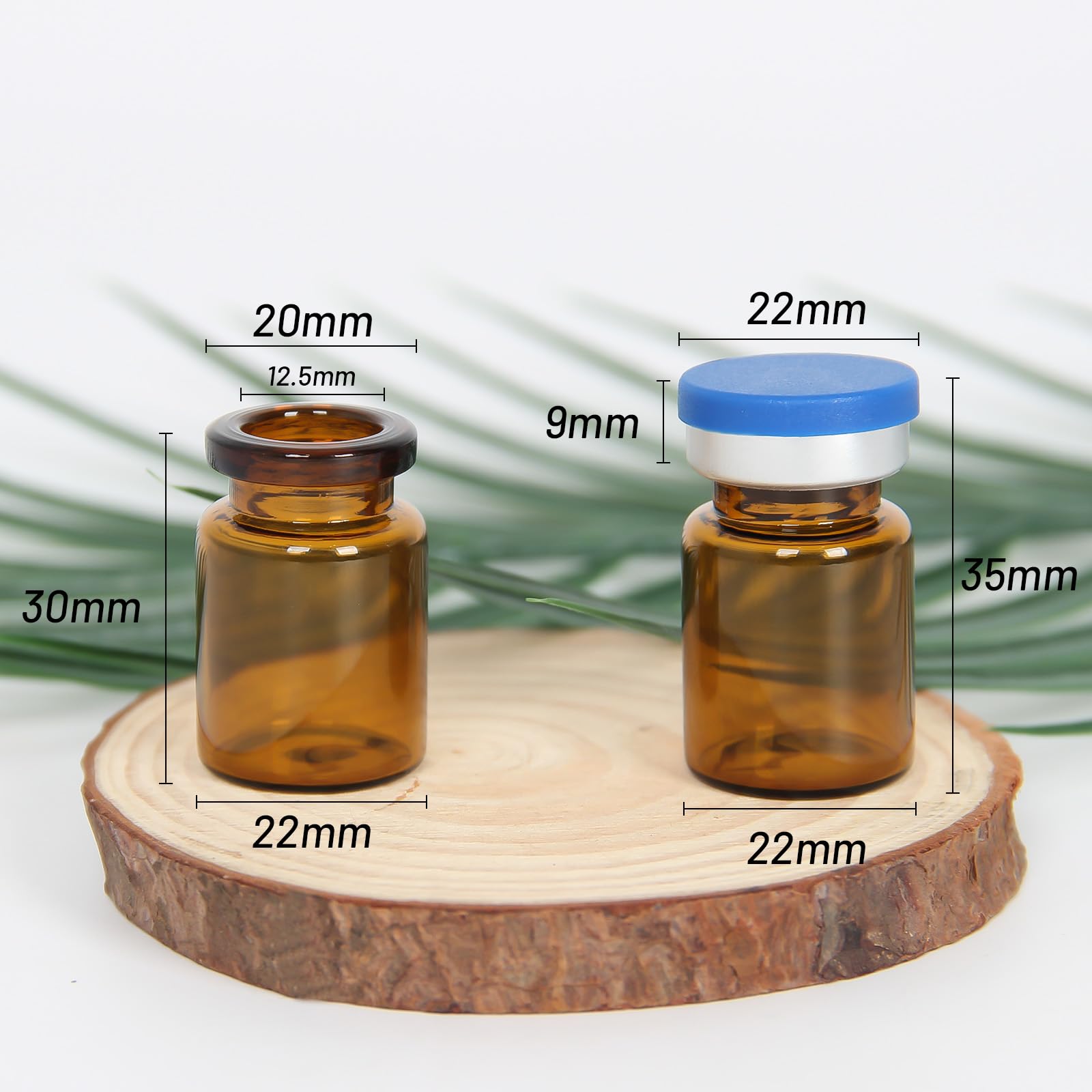 Chudeng Fiale in Vetro da 3 ml, Fiale per Spazio di Testa in Vetro Ambra da 3 ml con Tappi a Strappo e Tappi in Gomma, Confezione da 100, Fiala da Laboratorio a Fondo Piatto da 20 mm