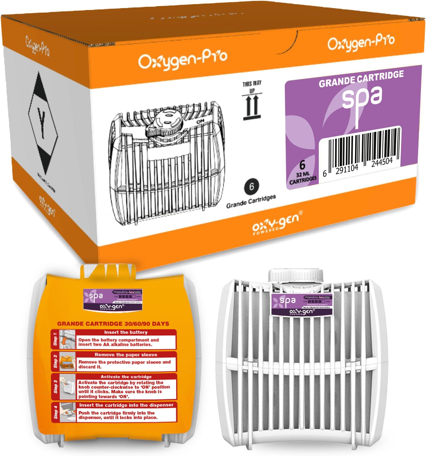 Oxygen-Pro - Spa Medium Fragrance Cartridge for Oxy-Gen Powered Commercial and Residential Air Fresheners and Deodorizers (4)