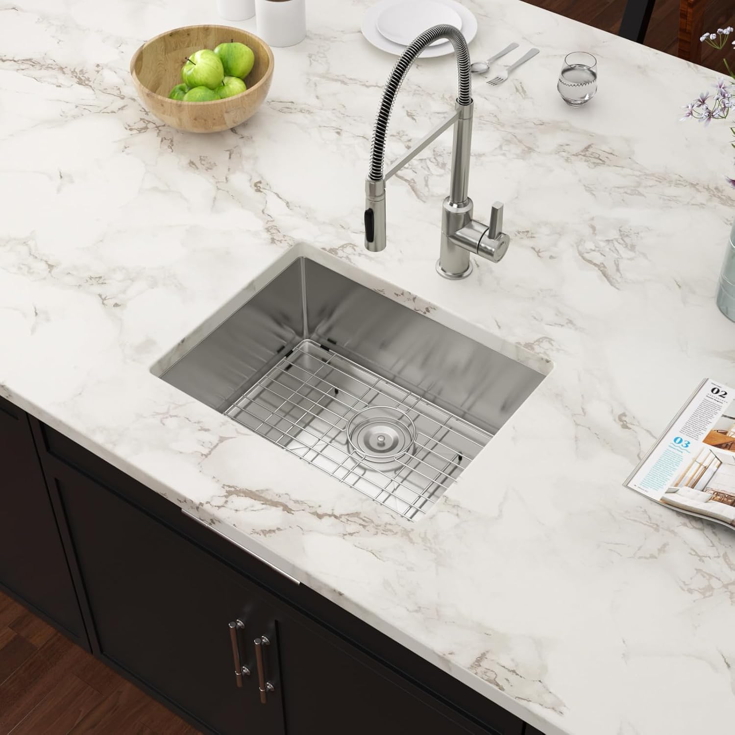 23 Inch Undermount Bar Sink 16 Gauge Stainless Steel Single Bowl RV Sink Small Rectangular Under Counter Kitchen Sink Basin 23"x18"x9"