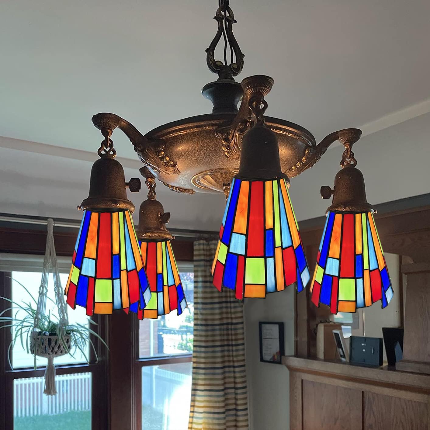 HUIMEIJU Stained Glass Lampshade, Multicolor Geometric Pattern, Cone Shape, 2 Pack (Multi-colored)