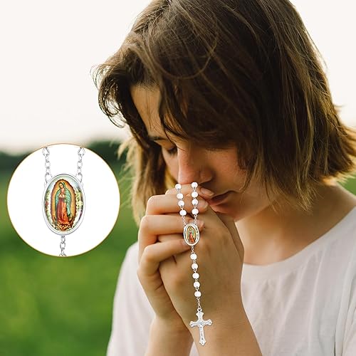 Miniatura 4 de 36 piezas de collar de rosario de cuentas de madera con crucifijo y rosario perfumado de la primera comunión de Nuestra Señora de Guadalupe con 36