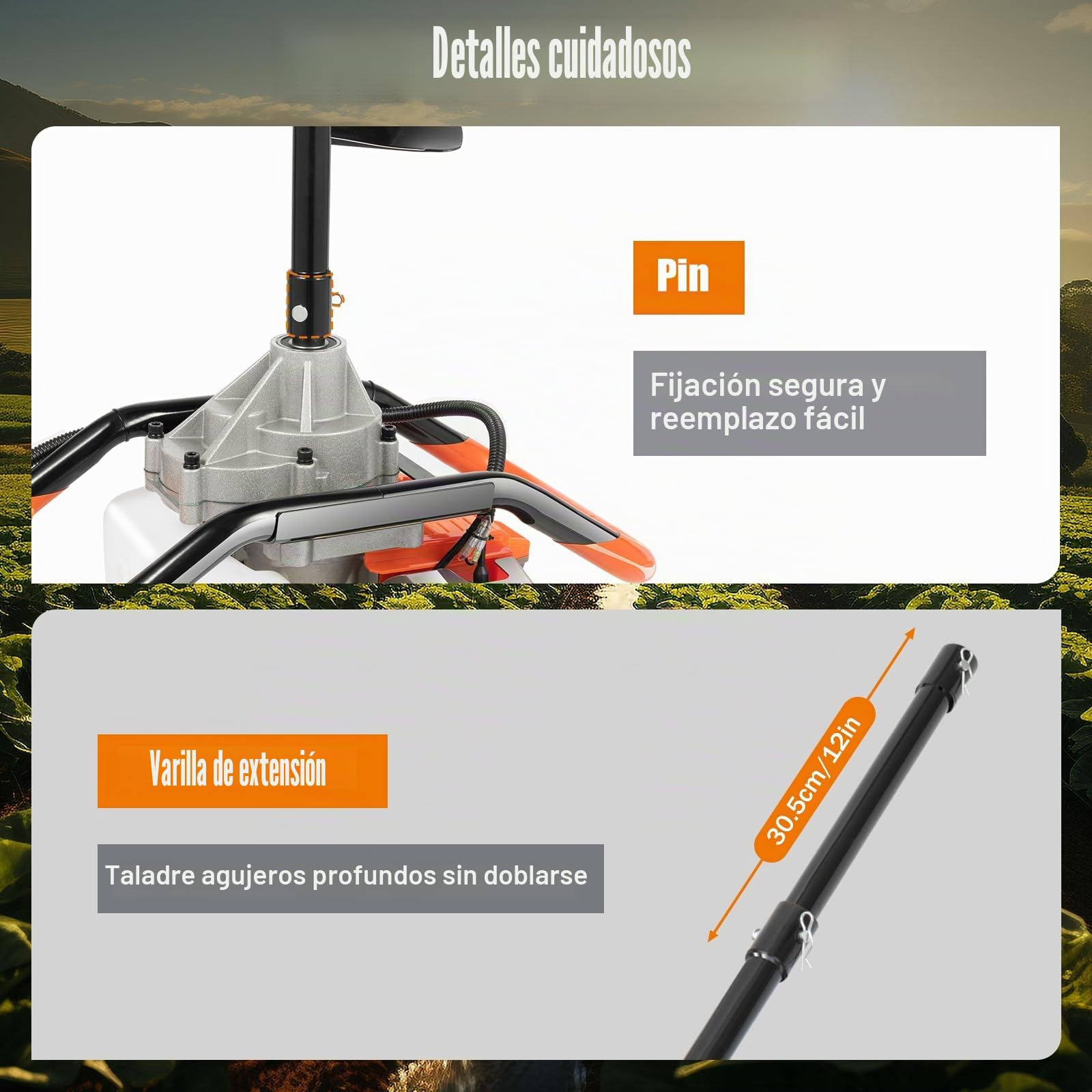Ahoyadora de gasolina, motor de 2 tiempos de 52cc con 3 brocas (100/150/200 mm) Taladro para postes, taladro manual para tierra para construcción de vallas, jardinería, colocación de pilotes