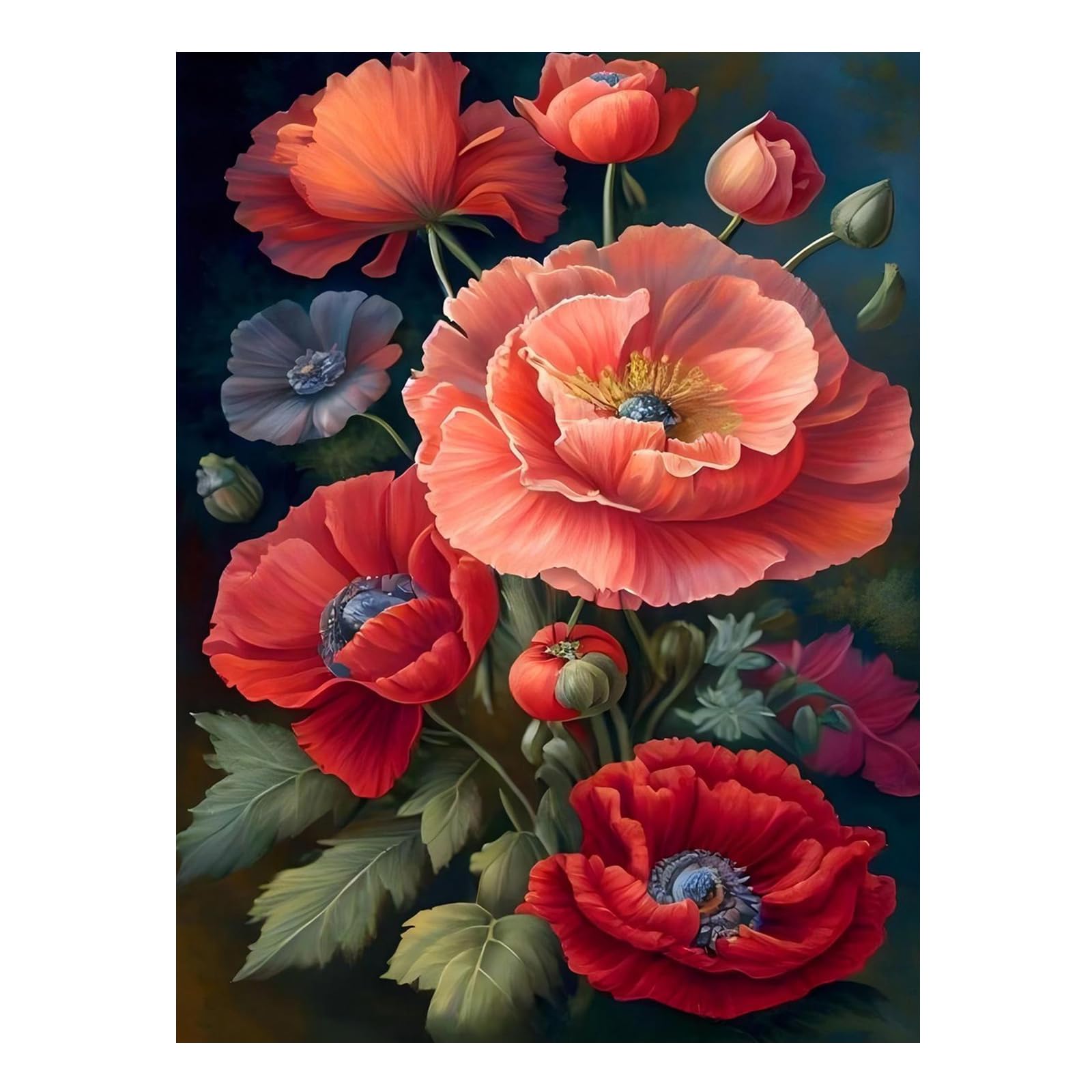 Flowers Paint by Numbers for Adult, Poppy Paint by Numbers Kit for Adults Beginners, DIY Flowers Acrylic Painting on Canvas for Home Wall Art Decor 12x16Inch