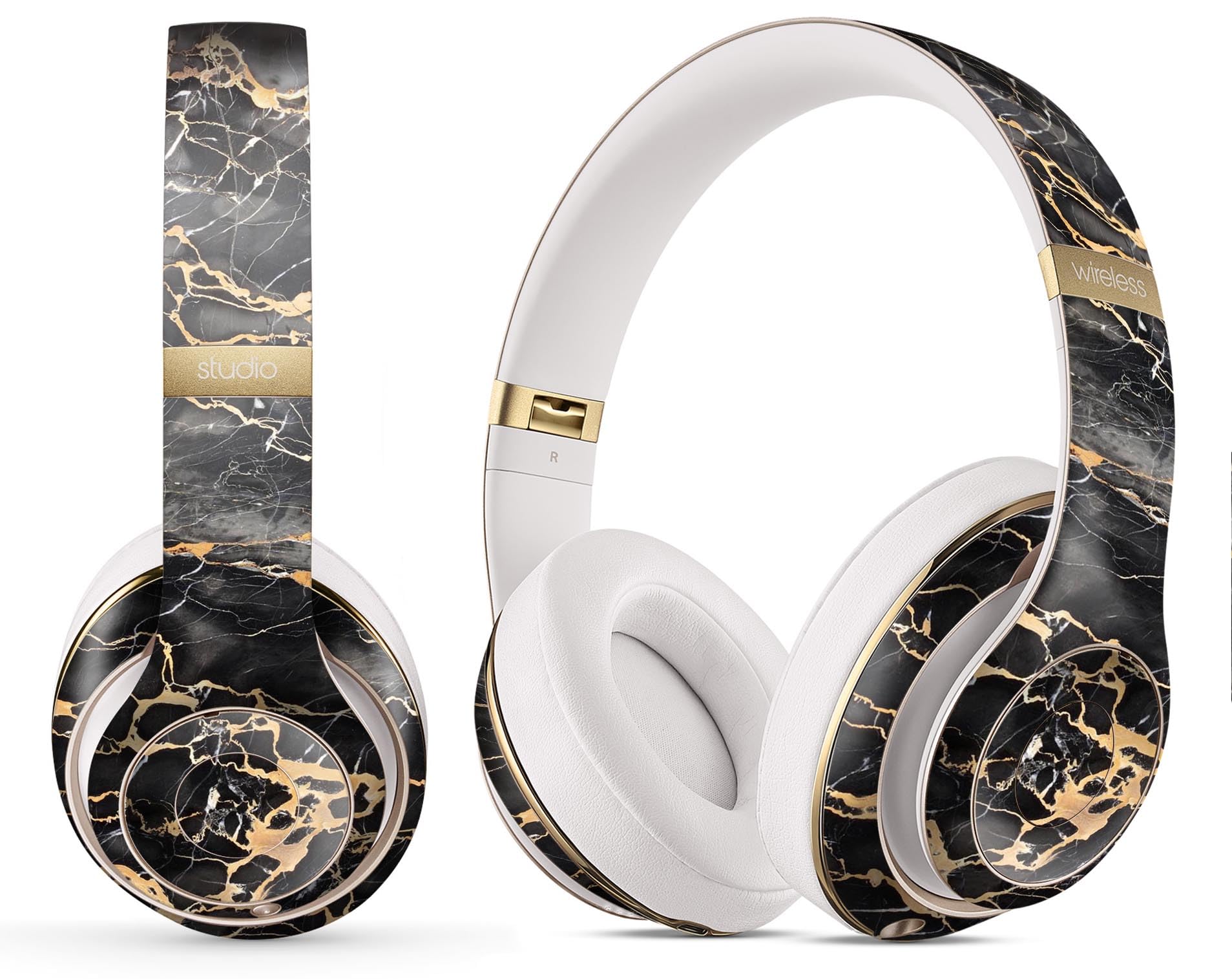 DesignSkinz - Compatible with Beats Solo 2/3 Wireless - Skin Decal Protective Scratch Resistant Vinyl Wrap - Black and Gold Marble Surface