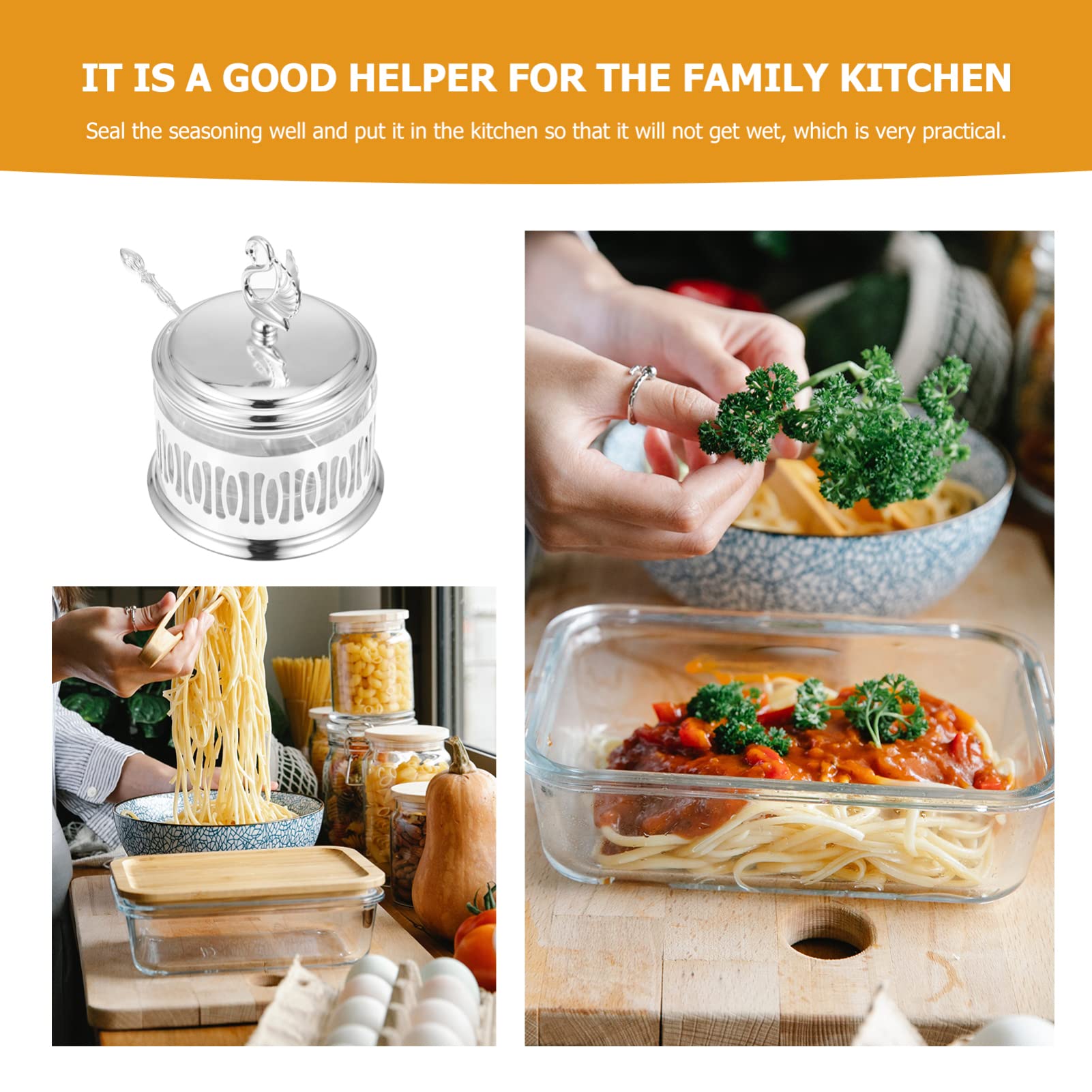 BESTonZON glass jar glass sugar bowl cheese shaker containers seasoning dispenser: swan