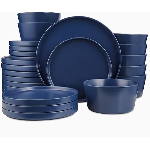 Stone Lain Celina Stoneware 24-Piece Round Dinnerware Set, Blue