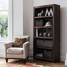 SONA ART & CRAFTS Contemporary Solid Sheesham Wooden Bookshelf | Book Shelf Cabinet for Home & Office Living Room Furniture, Walnut Finish, Pre Assembled Bookshelf